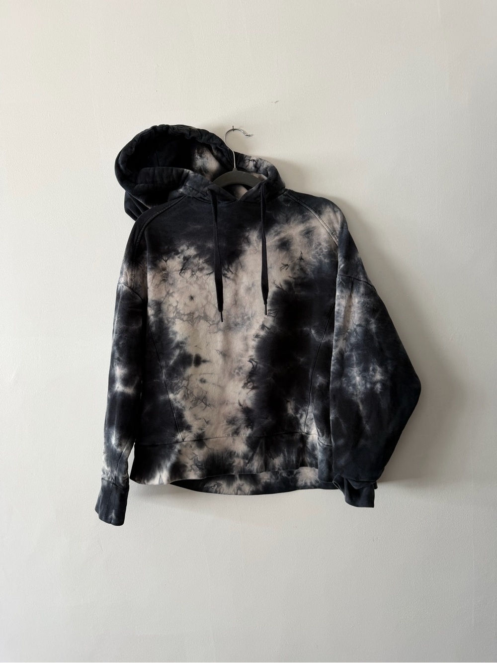 Zara Black and White Tie-Dye Pullover Hoodie 100% Cotton Hooded Sweatshirt Small